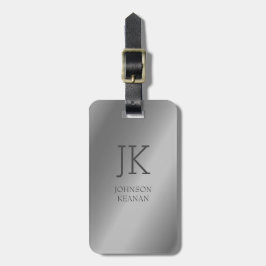 Moderne Elegante Zilveren Metallic monogrammed Naa Bagagelabel
