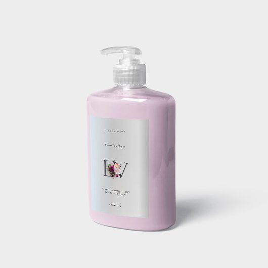 Moderne Elegante Zilveren Monogram Bloem Roos Scho Voedselcontainer Etiket