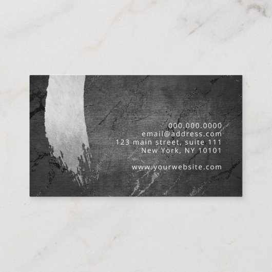 Moderne, elegante zilveren penseelmake-up & haar visitekaartje (Achterkant)