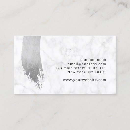 Moderne, elegante zilveren penseelmake-up & haar visitekaartje (Achterkant)