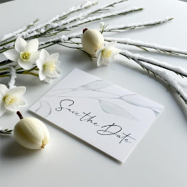 Moderne elegante zilveren winterbladeren Waterverf Briefkaart