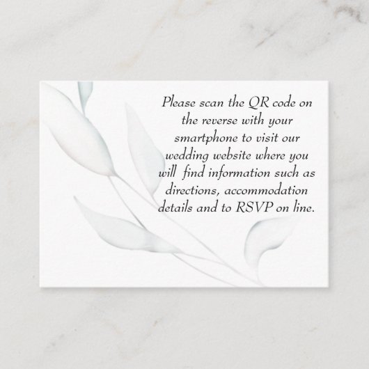 Moderne elegante zilveren winterbladeren Waterverf Informatiekaartje (Voorkant)