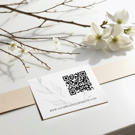 Moderne elegante zilveren winterbladeren Waterverf Informatiekaartje