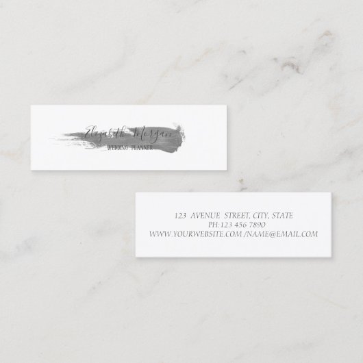 Moderne, elegante, zilverpenseelstreek Eenvoudige Mini Visitekaartje (Voorkant / Achterkant)