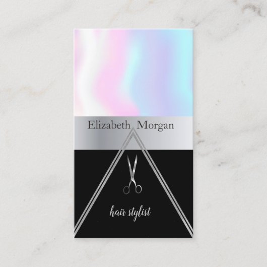Moderne elegante zilverschaar, holografisch visitekaartje (Voorkant)