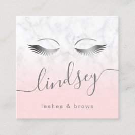 Moderne elegante zilverwitte marmer roze zweepslag vierkante visitekaartje