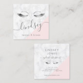 Moderne elegante zilverwitte marmer roze zweepslag vierkante visitekaartje (Voorkant / Achterkant)