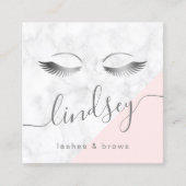 Moderne elegante zilverwitte marmer roze zweepslag vierkante visitekaartje (Voorkant)