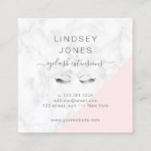 Moderne elegante zilverwitte marmer roze zweepslag vierkante visitekaartje (Achterkant)