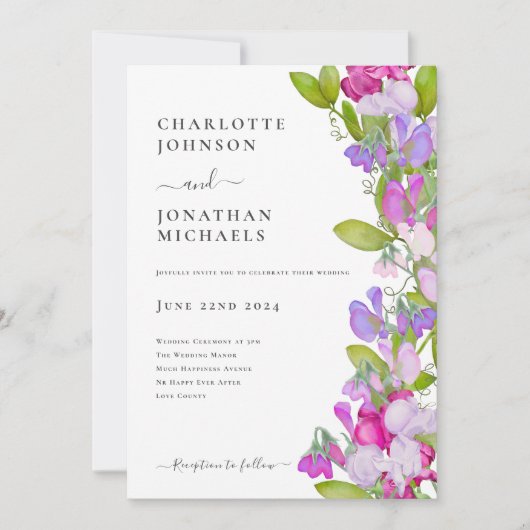 Moderne elegante zomer bloemenbruiloft kaart (Voorkant)