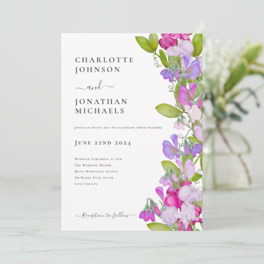 Moderne elegante zomer bloemenbruiloft kaart (Staand voorkant)