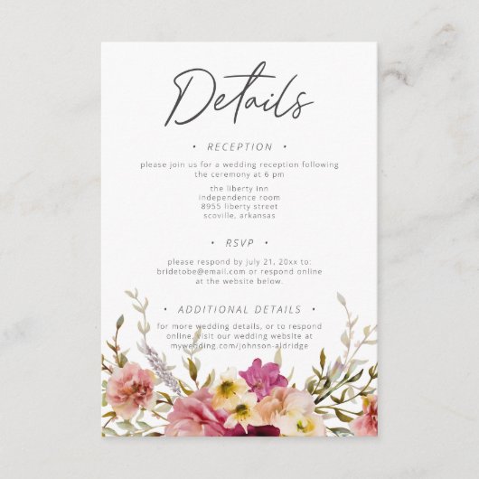 Moderne Elegante Zomer Meadow Bloemen Witte Huweli Informatiekaartje (Voorkant)