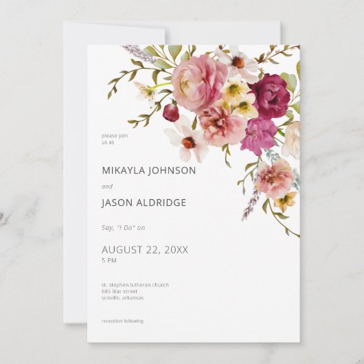 Moderne Elegante Zomer Meadow Bloemen Witte Huweli Kaart (Voorkant)