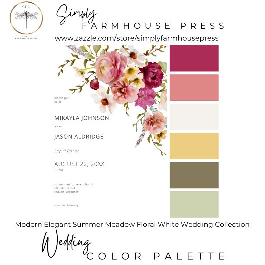 Moderne Elegante Zomer Meadow Bloemen Witte Huweli Kaart