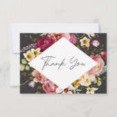 Moderne Elegante Zomerweide Bloemen Zwarte Huwelij Bedankkaart (Voorkant)