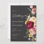 Moderne Elegante Zomerweide Bloemen Zwarte Huwelij Kaart (Voorkant)