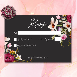 Moderne Elegante Zomerweide Bloemen Zwarte Huwelij RSVP Kaartje