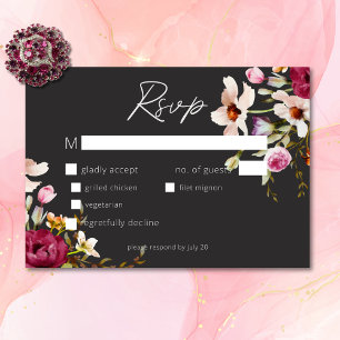 Moderne Elegante Zomerweide Bloemen Zwarte Huwelij RSVP Kaartje
