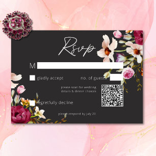 Moderne Elegante Zomerweide Bloemen Zwarte Huwelij RSVP Kaartje