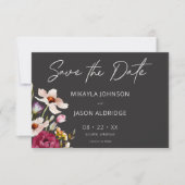 Moderne Elegante Zomerweide Bloemen Zwarte Huwelij Save The Date (Voorkant)