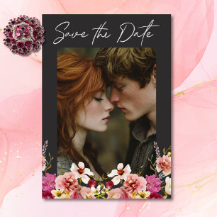 Moderne Elegante Zomerweide Bloemen Zwarte Huwelij Save The Date