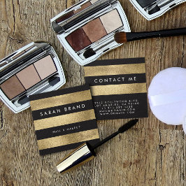 Moderne Elegante Zwart en Faux Gouden Folie Strepe Vierkante Visitekaartje