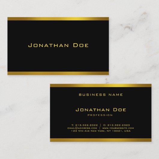 Moderne elegante zwart en goud cool design Sjabloo Visitekaartje (Voorkant / Achterkant)