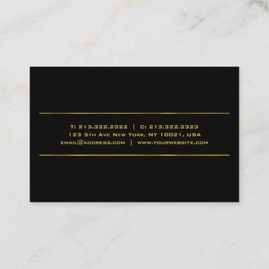 Moderne Elegante Zwart en Gouden Glamour Sjabloon Visitekaartje (Achterkant)