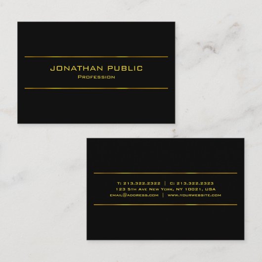 Moderne Elegante Zwart en Gouden Glamour Sjabloon Visitekaartje (Voorkant / Achterkant)