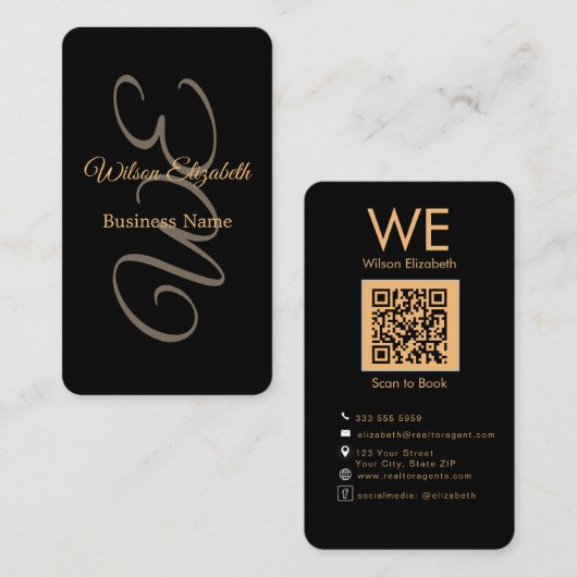 Moderne elegante zwart gemerkt QR-code Visitekaartje (Voorkant / Achterkant)