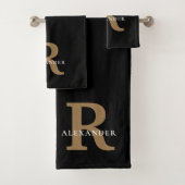Moderne elegante zwart goud monogram vet typografi bad handdoek (Insitu)