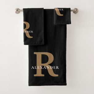 Moderne elegante zwart goud monogram vet typografi bad handdoek