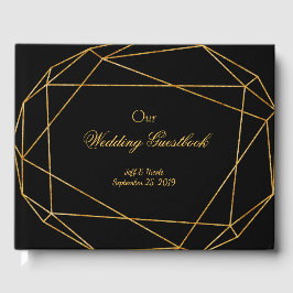 Moderne Elegante Zwart & Gouden Huwelijk Gastenboek