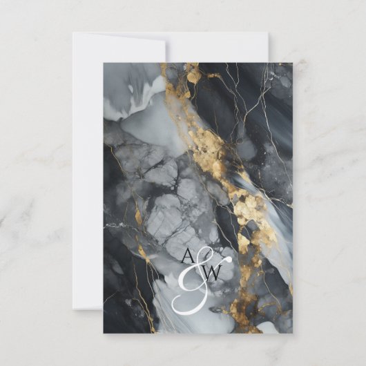 Moderne Elegante Zwart & Gouden Huwelijk RSVP Kaartje (Achterkant)