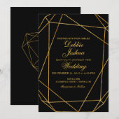 Moderne Elegante Zwart & Gouden Huwelijksuitnodigi Kaart (Voorkant / Achterkant)