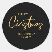Moderne elegante zwart gouden kerstvakantie ronde sticker (Voorkant)