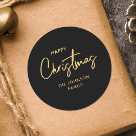 Moderne elegante zwart gouden kerstvakantie ronde sticker