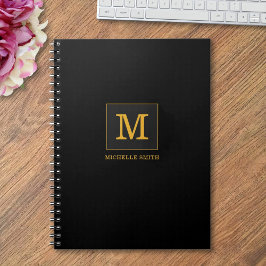 Moderne Elegante Zwart Gouden Monogram Naam Notitieboek
