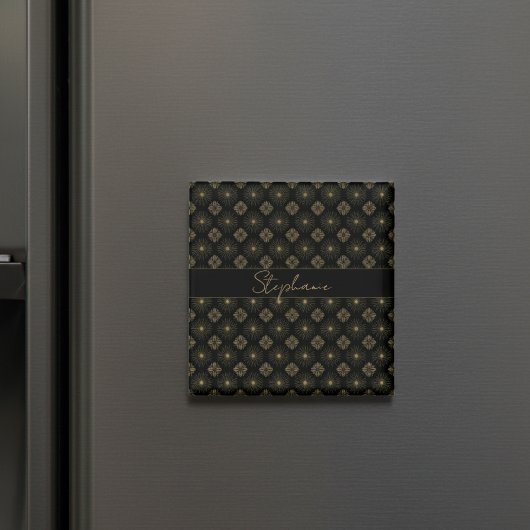 Moderne Elegante Zwart-Gouden Monogramnaam Magneet