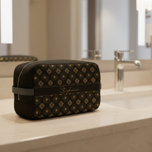 Moderne Elegante Zwart-Gouden Monogramnaam Toilettasje