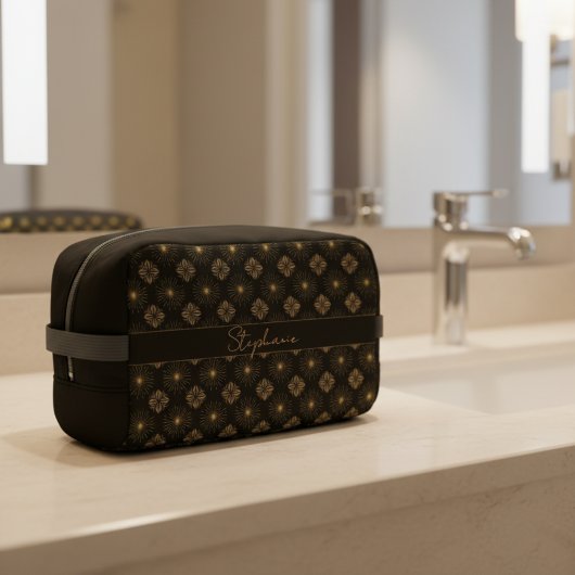 Moderne Elegante Zwart-Gouden Monogramnaam Toilettasje