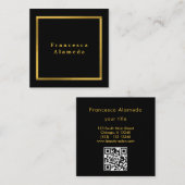 Moderne elegante zwart & gouden professionele qr-c vierkante visitekaartje (Voorkant / Achterkant)