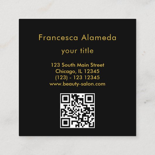 Moderne elegante zwart & gouden professionele qr-c vierkante visitekaartje (Achterkant)