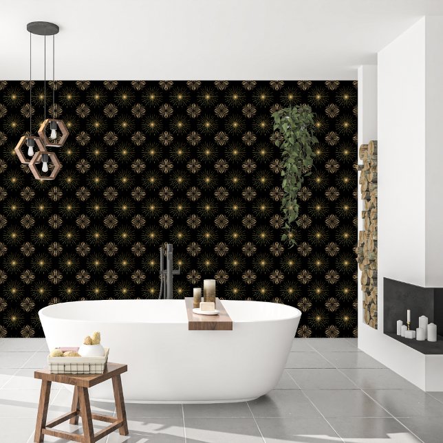 Moderne elegante zwart-gouden sterren en zonnen behang (Creator heeft geüpload)