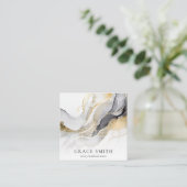 Moderne Elegante Zwart Gouden Waterverf Vierkante Visitekaartje (Staand voorkant)