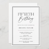 Moderne Elegante Zwart & Wit 50ste Verjaardag Kaart (Voorkant / Achterkant)