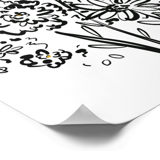 Moderne Elegante Zwart-Wit Bloem (Steen) Poster (Hoek)