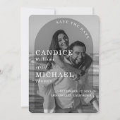 Moderne Elegante Zwart-Wit Boog Foto Bruiloft Save The Date (Voorkant)