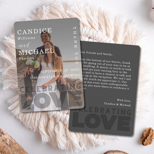 Moderne Elegante Zwart-Wit Fotobruiloft Bedankkaart