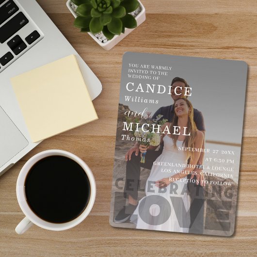 Moderne Elegante Zwart-Wit Fotobruiloft Kaart